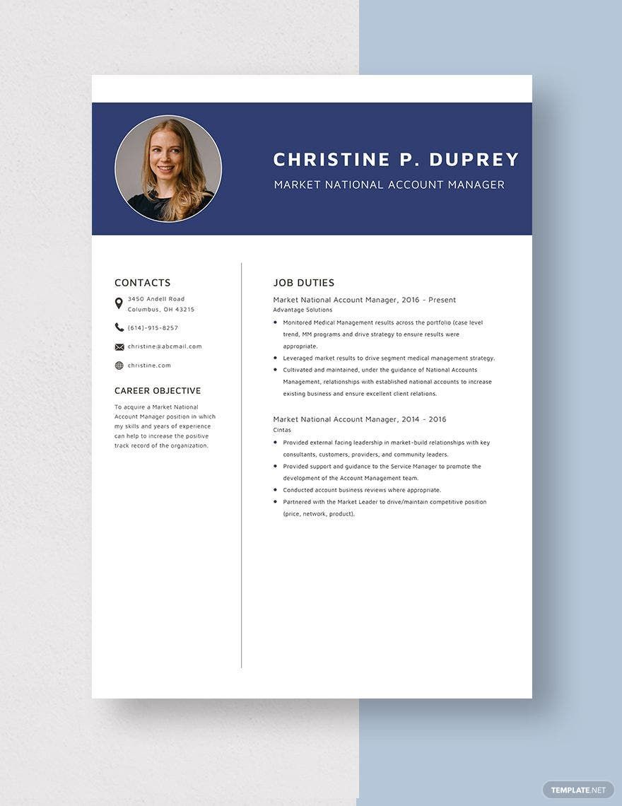 Free Market National Account Manager Resume in Word, Apple Pages