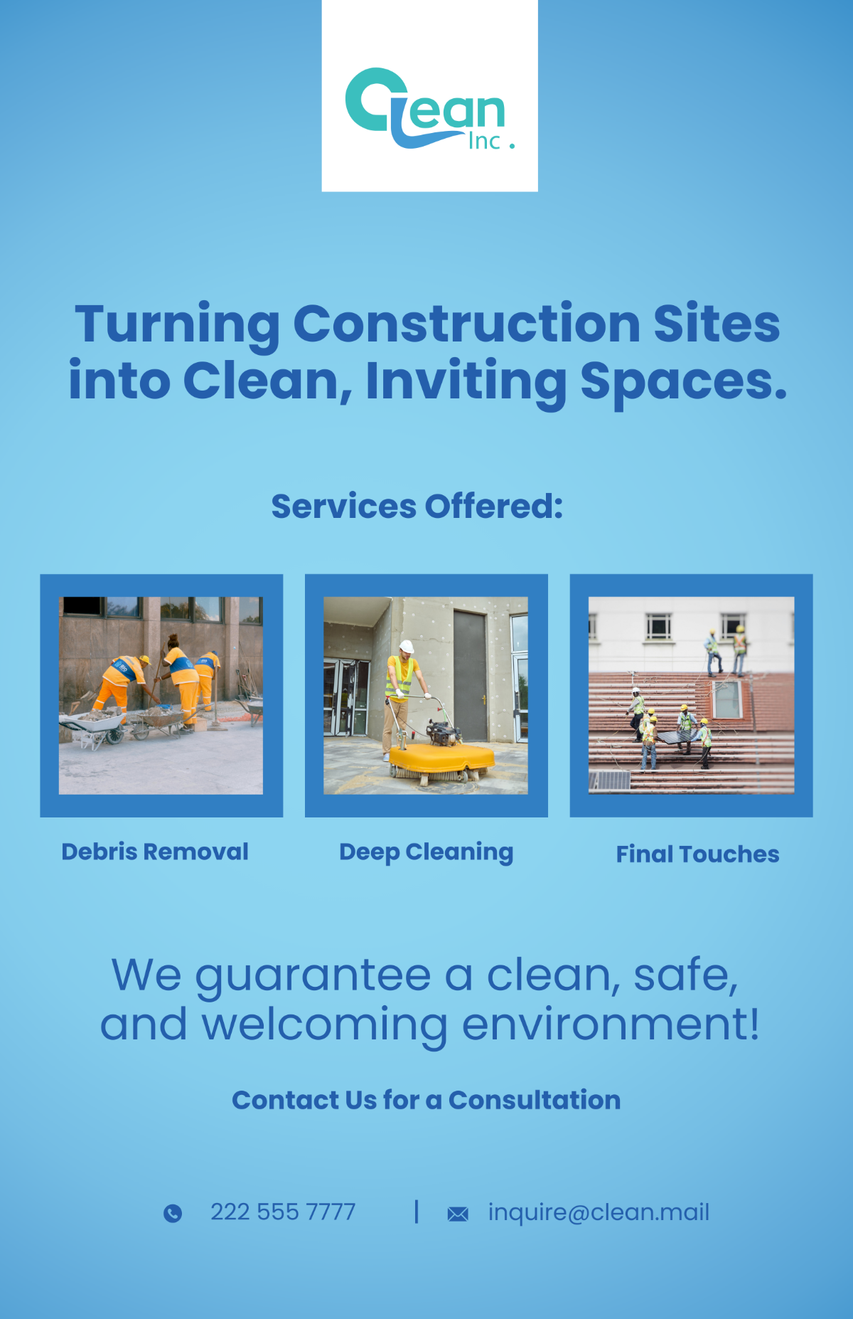 Free Post-Construction Site Cleanup Service Poster Template