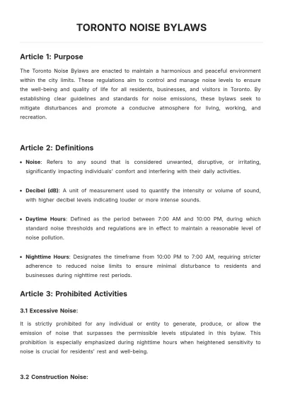 Free Toronto Noise Bylaws Template to Edit Online