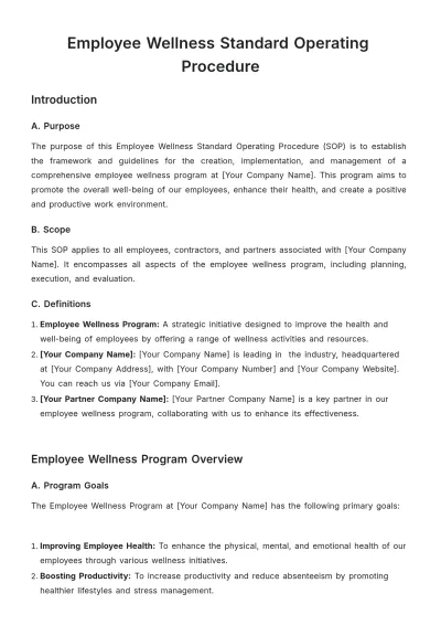 Free Employee Wellness Standard Operating Procedure Template to Edit Online