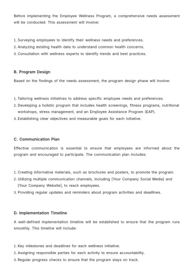 Free Employee Wellness Standard Operating Procedure Template to Edit Online