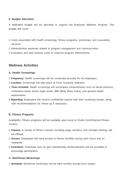 Free Employee Wellness Standard Operating Procedure Template to Edit Online