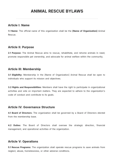 Free Animal Rescue Bylaws Template to Edit Online