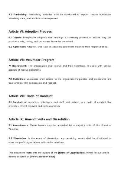 Free Animal Rescue Bylaws Template to Edit Online