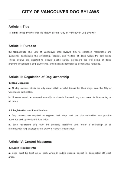 Free City Of Vancouver Dog Bylaws Template to Edit Online