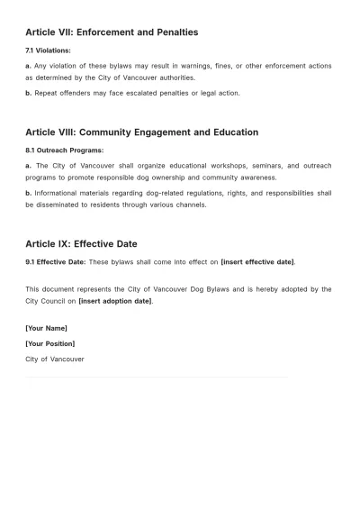 Free City Of Vancouver Dog Bylaws Template to Edit Online