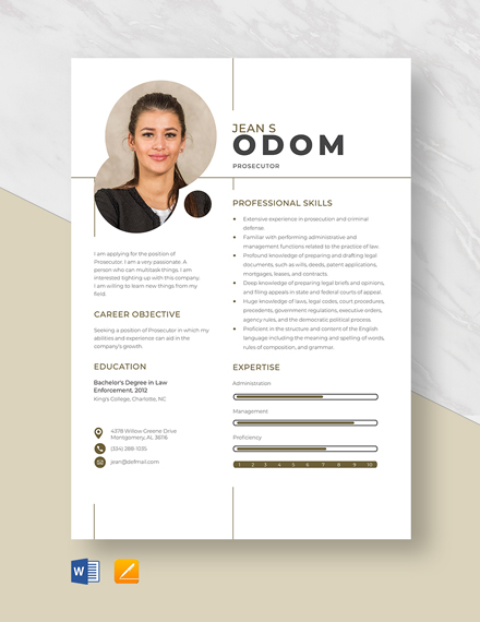 Prosecutor Resume Template - Word, Apple Pages