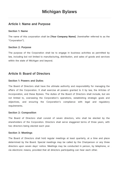 Free Michigan Bylaws Template to Edit Online