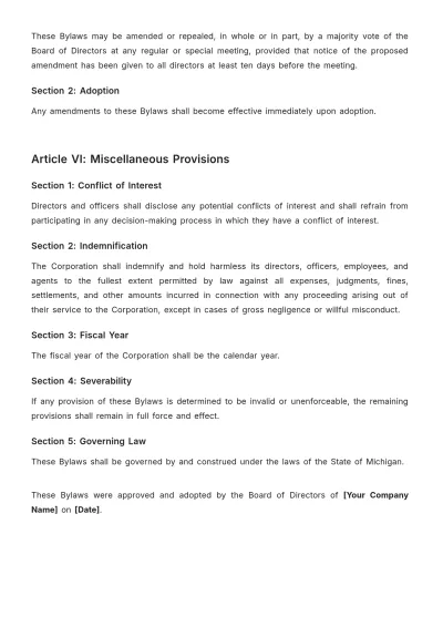 Free Michigan Bylaws Template to Edit Online