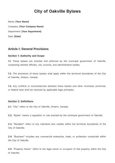 Free City Of Oakville Bylaws Template to Edit Online