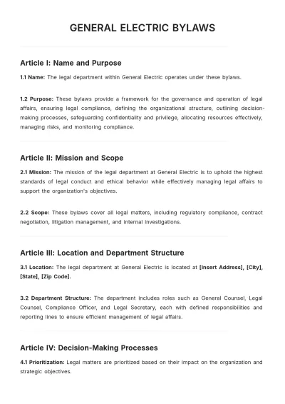 Free General Electric Bylaws Template to Edit Online