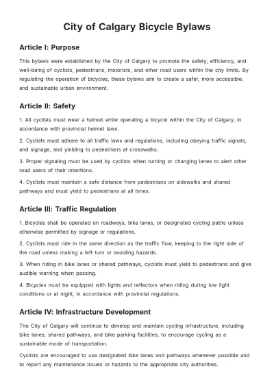 Free City Of Calgary Bicycle Bylaws Template to Edit Online
