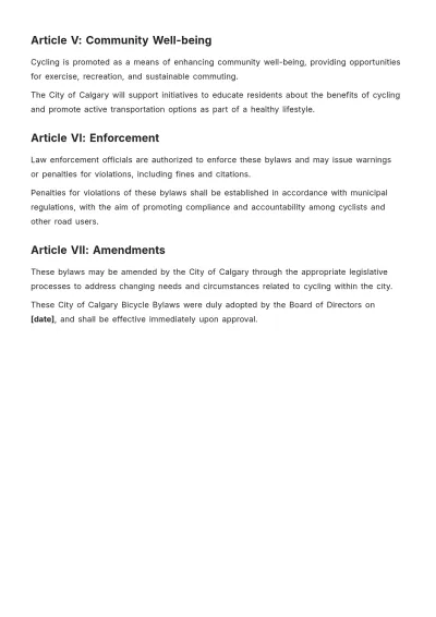 Free City Of Calgary Bicycle Bylaws Template to Edit Online