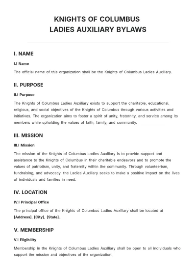 Free Knights Of Columbus Ladies Auxiliary Bylaws Template to Edit Online