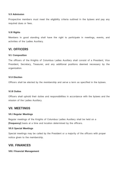 Free Knights Of Columbus Ladies Auxiliary Bylaws Template to Edit Online