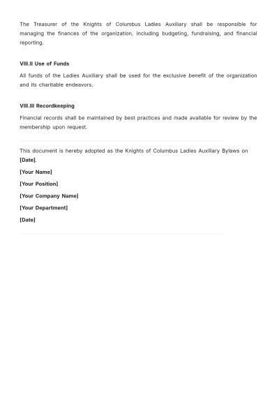 Free Knights Of Columbus Ladies Auxiliary Bylaws Template to Edit Online
