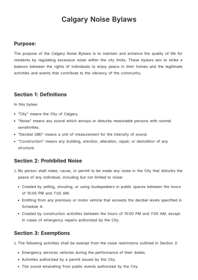 Free Calgary Noise Bylaws Template to Edit Online