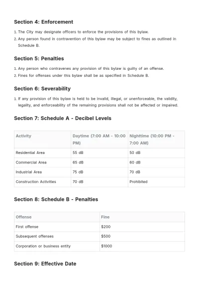 Free Calgary Noise Bylaws Template to Edit Online