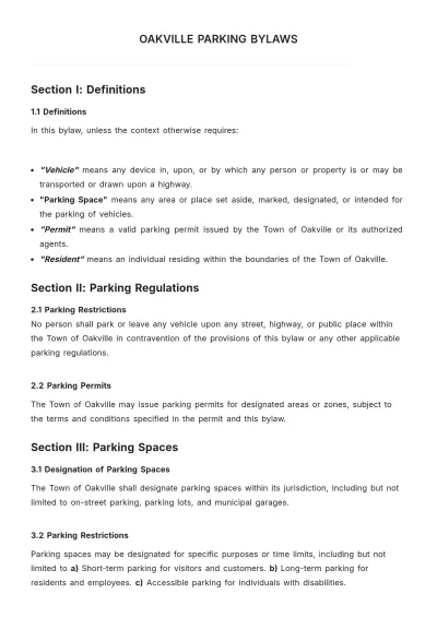 Free Oakville Parking Bylaws Template to Edit Online