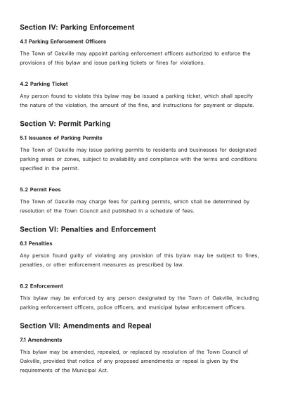 Free Oakville Parking Bylaws Template to Edit Online