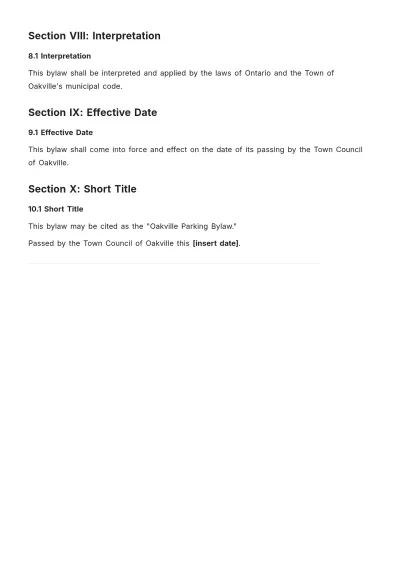 Free Oakville Parking Bylaws Template to Edit Online