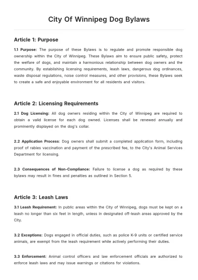 Free City Of Winnipeg Dog Bylaws Template to Edit Online