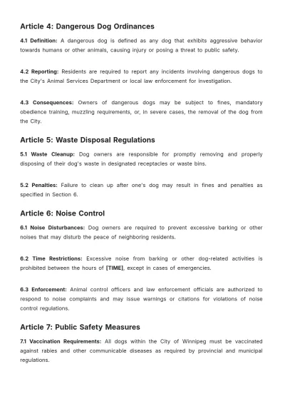Free City Of Winnipeg Dog Bylaws Template to Edit Online