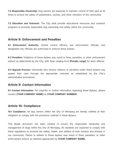 Free City Of Winnipeg Dog Bylaws Template to Edit Online