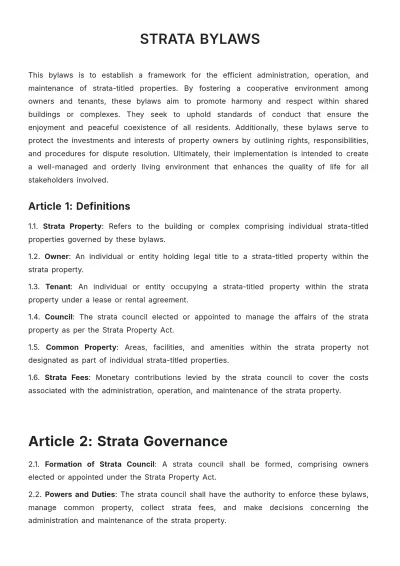 Free Strata Bylaws Template to Edit Online