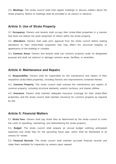 Free Strata Bylaws Template to Edit Online