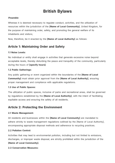 Free British Bylaws Template to Edit Online