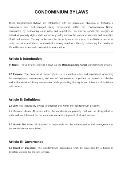 Free Condominium Bylaws Template to Edit Online