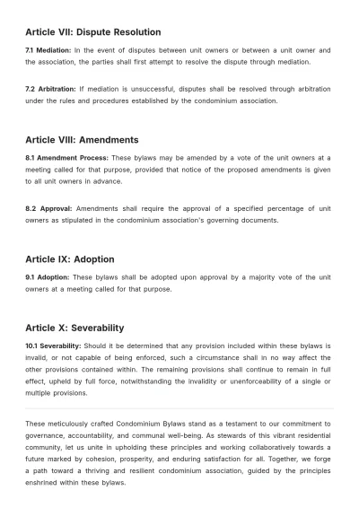Free Condominium Bylaws Template to Edit Online
