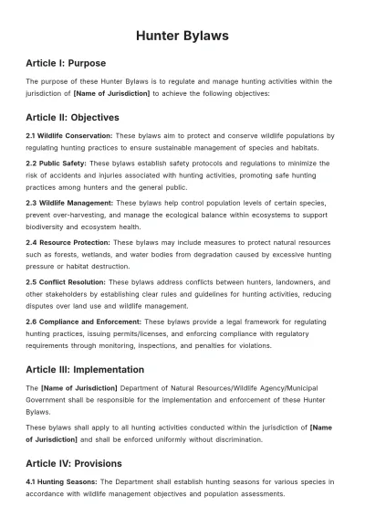 Free Hunter Bylaws Template to Edit Online