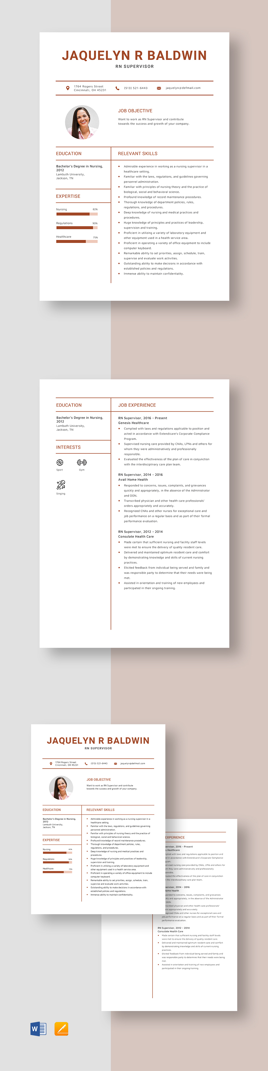 Rn Supervisor Resume Template Word Apple Pages 6506