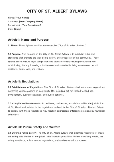 Free City Of St.Albert Bylaws Template to Edit Online