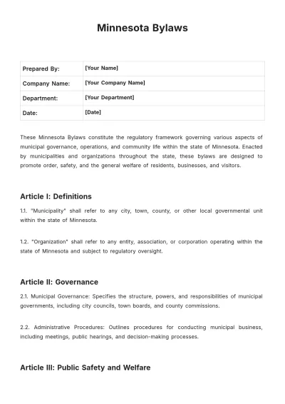Free Minnesota Bylaws Template to Edit Online
