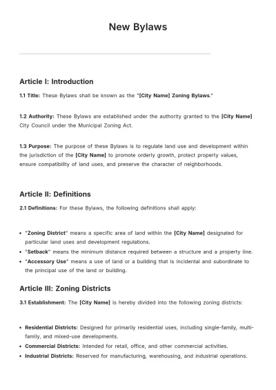 Free New Bylaws Template to Edit Online