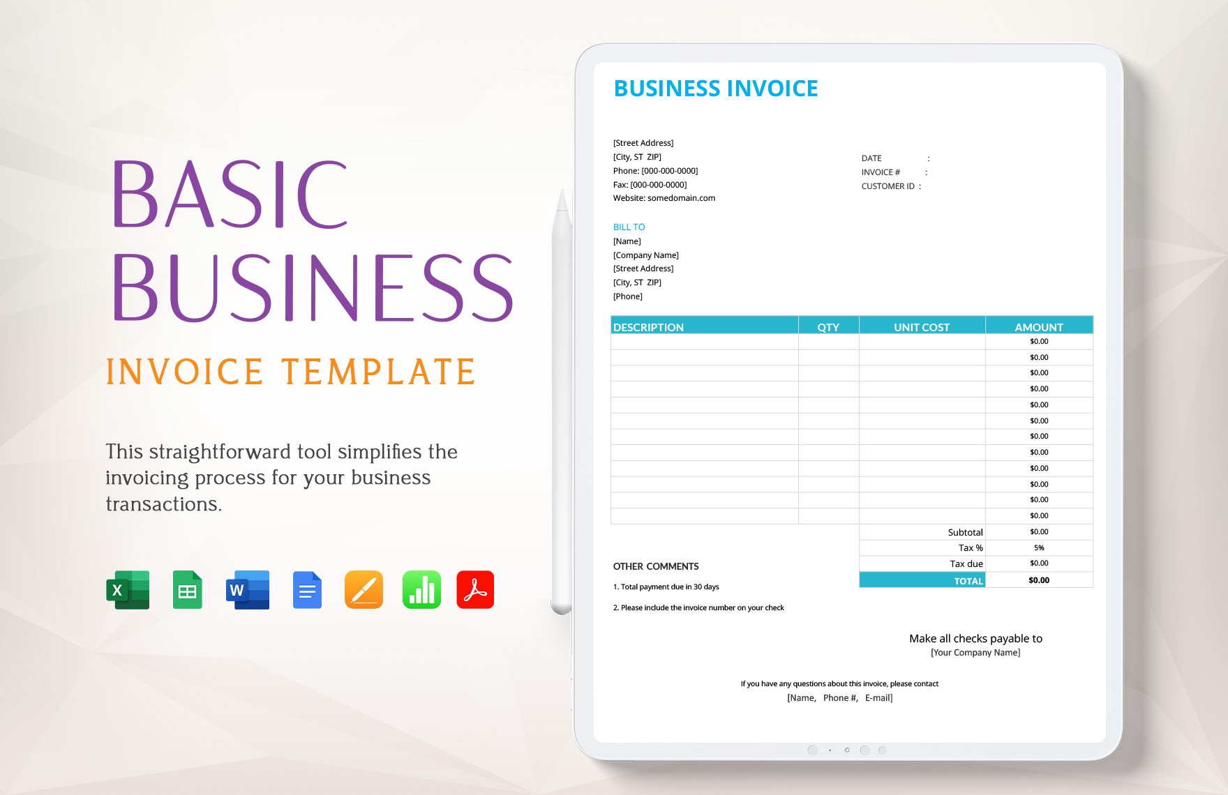 Printable Invoice Templates Word Template Business Psd Excel Word Pdf