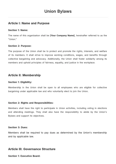 Free Union Bylaws Template to Edit Online