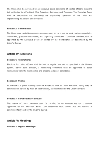 Free Union Bylaws Template to Edit Online