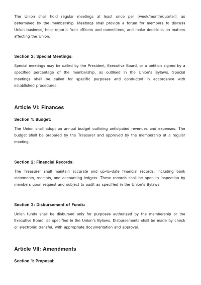 Free Union Bylaws Template to Edit Online