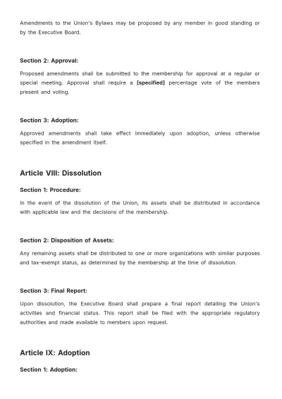 Free Union Bylaws Template to Edit Online