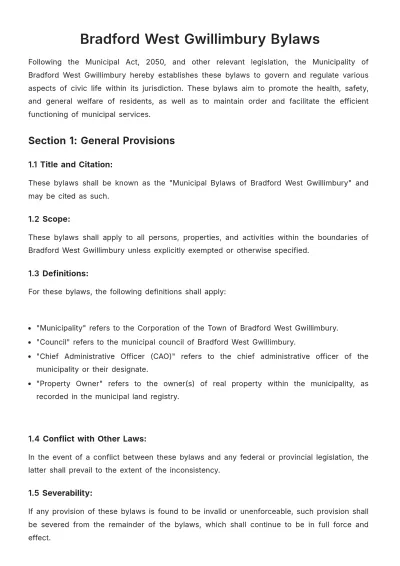Free Bradford West Gwillimbury Bylaws Template to Edit Online