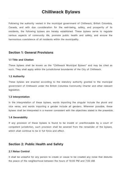 Free Chilliwack Bylaws Template to Edit Online
