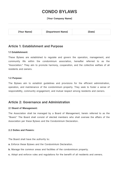 Free Condo Bylaws Template to Edit Online