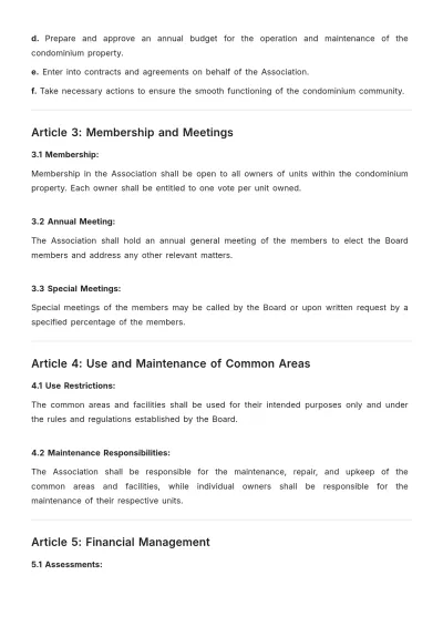 Free Condo Bylaws Template to Edit Online