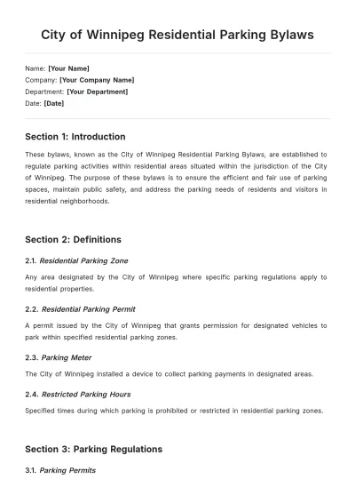 Free City Of Winnipeg Residential Parking Bylaws Template to Edit Online