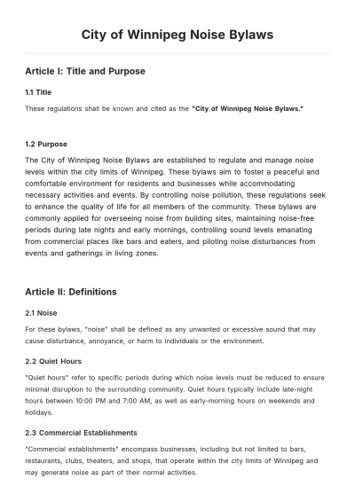 Free City Of Winnipeg Noise Bylaws Template to Edit Online