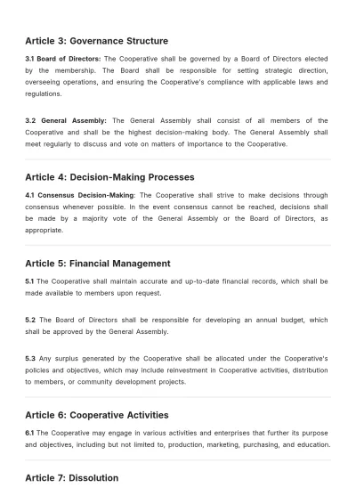 Free Cooperative Society Bylaws Template to Edit Online